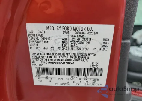 2011 Ford Escape Limited from USA, damaged, VIN 1FMCU0EG6BKB79073